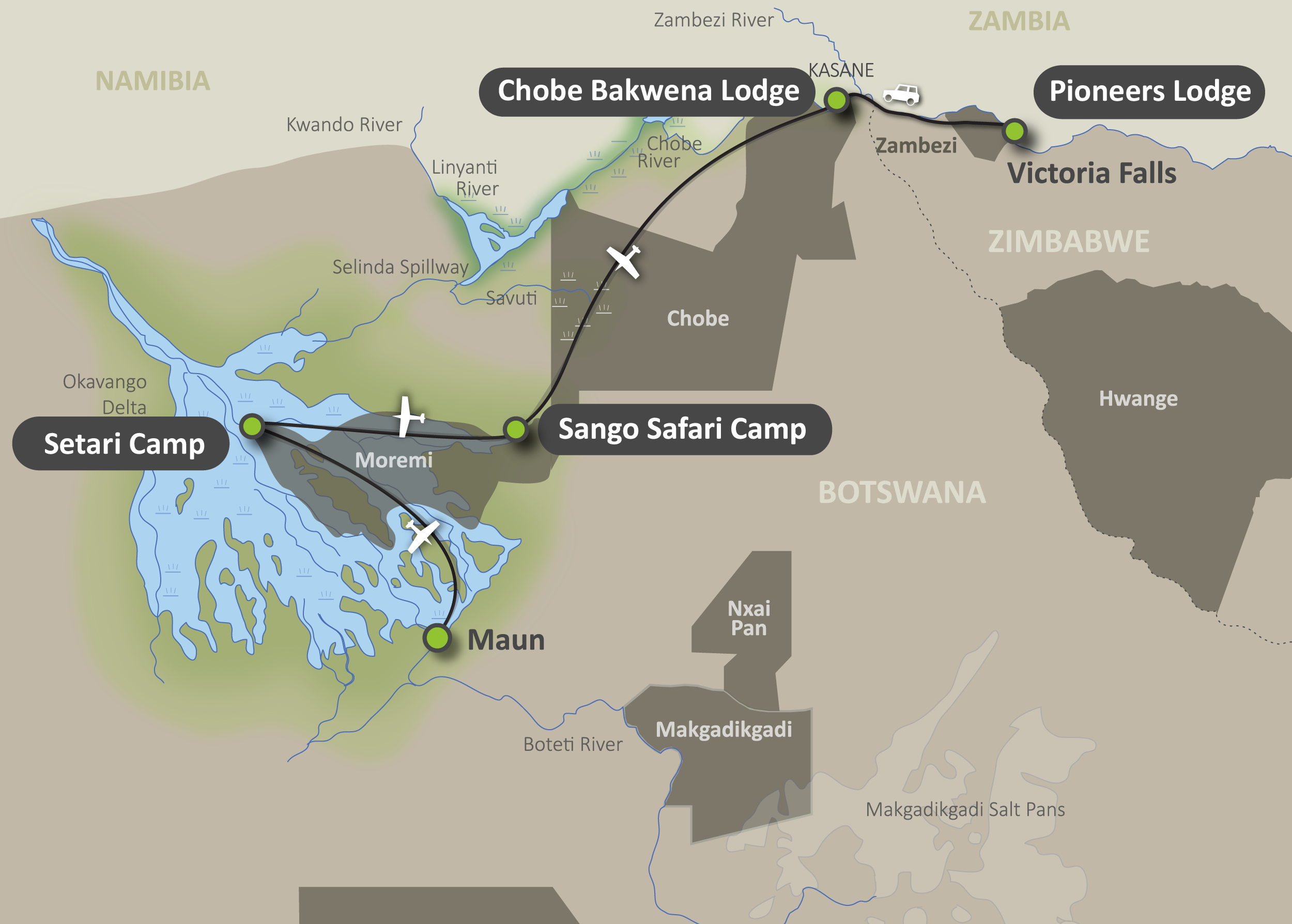 Map of the Botswana Focus Safari