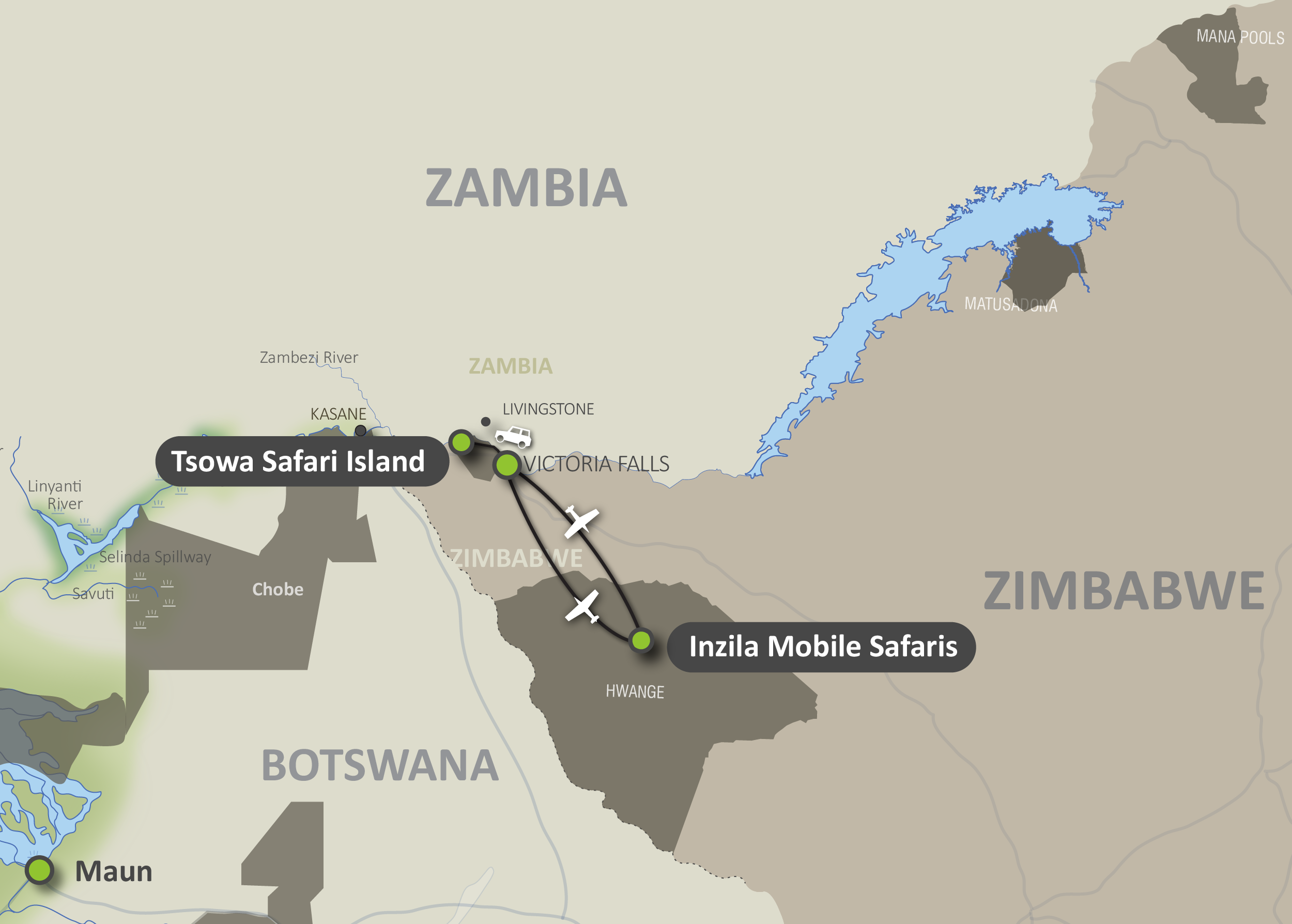 Map of the Zimbabwe Authentic Mid-Range Safari